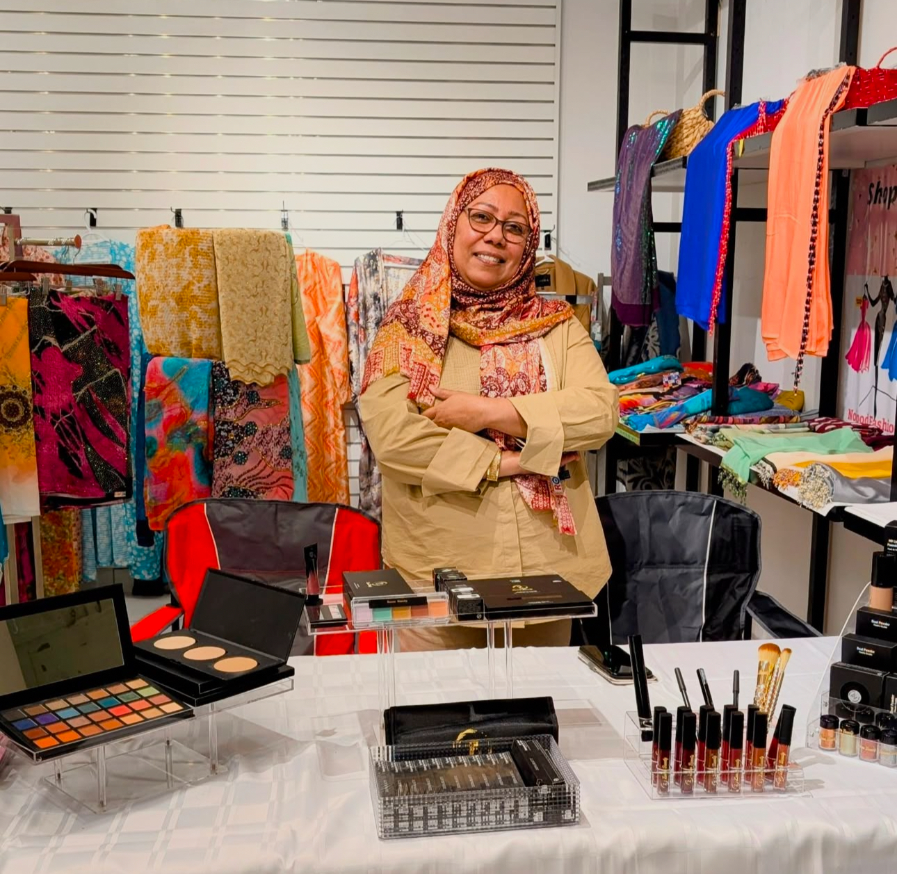 Woman selling female products at a booth